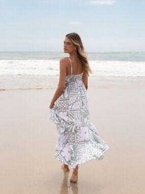 Petal & Pup White and Sage Tile-Print Maxi Dress